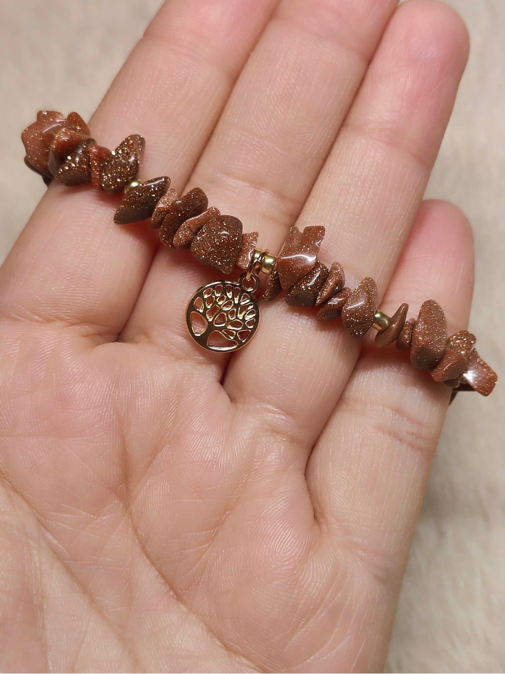 Goldstone Chip Bracelet with Tree of Life Charm